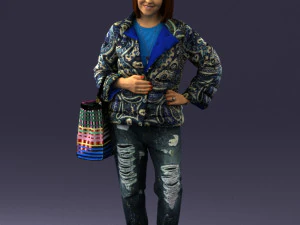000469 Casual Woman with Shopping Bag 3D Model