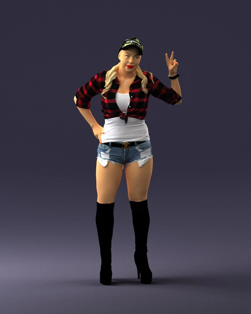 000473 Woman Showing Peace Sign 3D Model .c4d .max .obj .3ds .fbx .stl .blend 