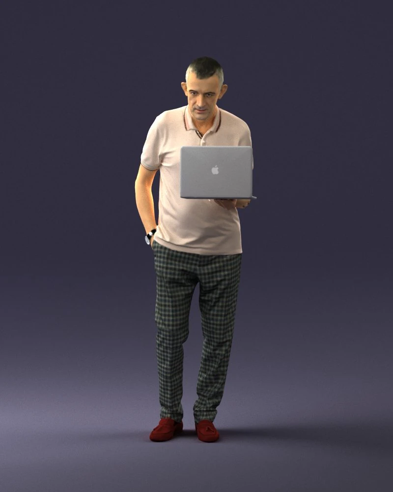 000472 Man Working on Laptop 3D Model .c4d .max .obj .3ds .fbx .stl .blend 