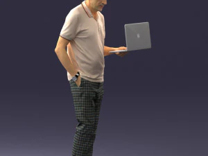 000472 Man Working on Laptop 3D Model
