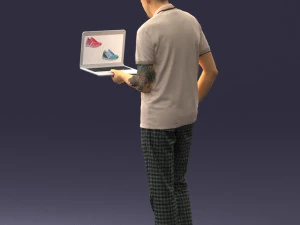 000472 Man Working on Laptop 3D Model