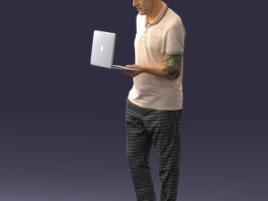 000472 Man Working on Laptop 3D Model