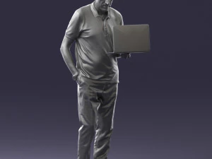 000472 Man Working on Laptop 3D Model