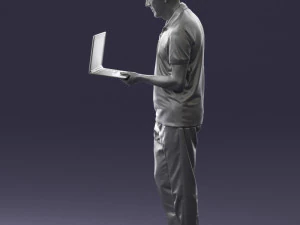 000472 Man Working on Laptop 3D Model