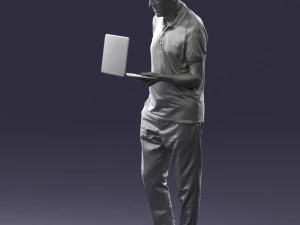 000472 Man Working on Laptop 3D Model