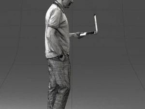 000472 Man Working on Laptop 3D Model