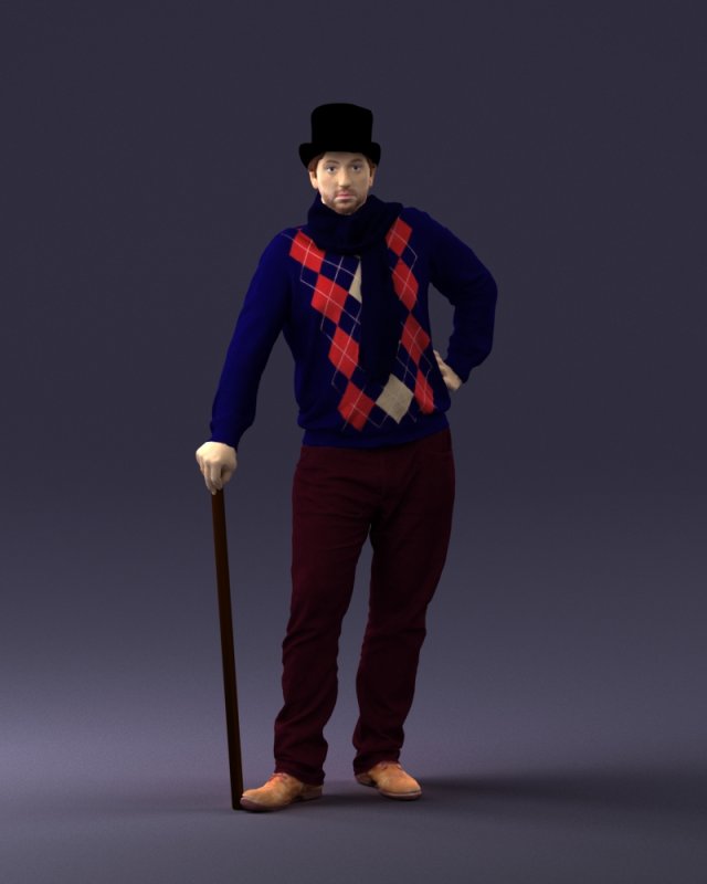 man with cane 0140 3Dモデル .c4d .max .obj .3ds .fbx .stl .blend 
