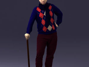 000474 Homem Estiloso com Cartola e Bengala Modelo 3D