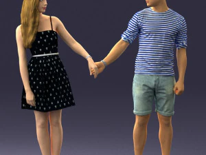 000470 Casal casual de m&atilde;os dadas Modelo 3D