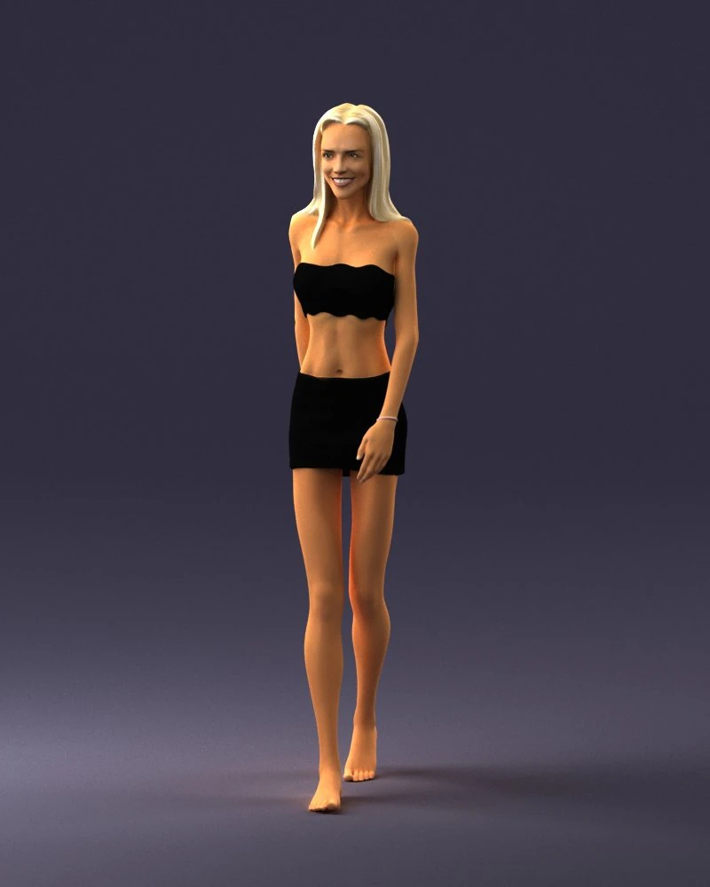 000475 Stylish Blonde Woman in Black Outfit 3dp 3D Print Model .c4d .max .obj .3ds .fbx .stl .blend 
