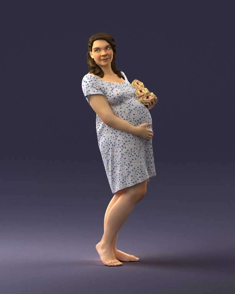 000479 Pregnant Girl with White Roses 3D Model .c4d .max .obj .3ds .fbx .stl .blend 