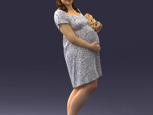 000479 Pregnant Girl with White Roses 3D Model