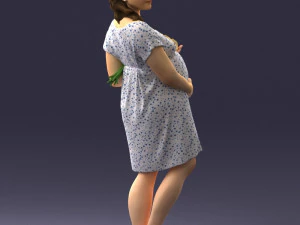 000479 Pregnant Girl with White Roses 3D Model