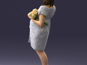 000479 Pregnant Girl with White Roses 3D Model