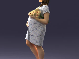 000479 Pregnant Girl with White Roses 3D Model