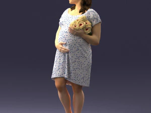 000479 Pregnant Girl with White Roses 3D Model