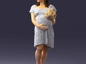 000479 Pregnant Girl with White Roses 3D Model