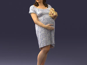 000479 Pregnant Girl with White Roses 3D Model