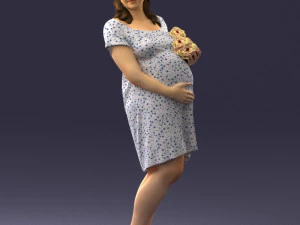 000479 Pregnant Girl with White Roses 3D Model