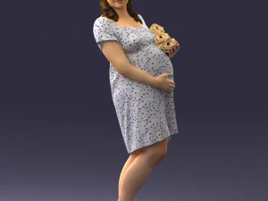 000479 Pregnant Girl with White Roses 3D Model