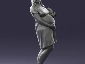 000479 Pregnant Girl with White Roses 3D Model