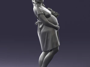 000479 Pregnant Girl with White Roses 3D Model