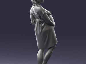 000479 Pregnant Girl with White Roses 3D Model