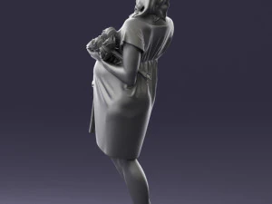 000479 Pregnant Girl with White Roses 3D Model