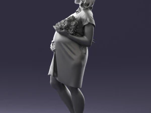 000479 Pregnant Girl with White Roses 3D Model