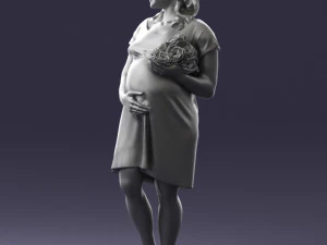 000479 Pregnant Girl with White Roses 3D Model