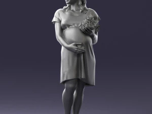 000479 Pregnant Girl with White Roses 3D Model