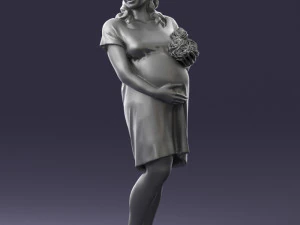 000479 Pregnant Girl with White Roses 3D Model