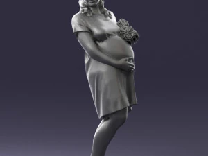 000479 Pregnant Girl with White Roses 3D Model