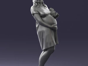 000479 Pregnant Girl with White Roses 3D Model