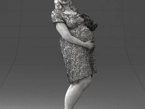 000479 Pregnant Girl with White Roses 3D Model