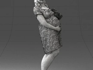 000479 Pregnant Girl with White Roses 3D Model