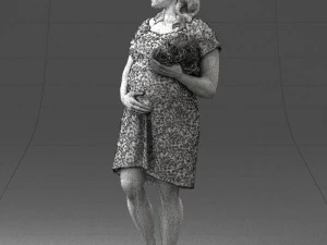 000479 Pregnant Girl with White Roses 3D Model