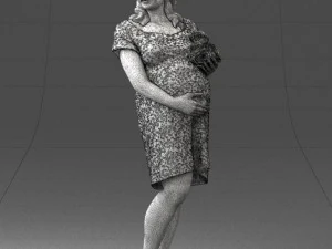 000479 Pregnant Girl with White Roses 3D Model