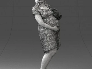 000479 Pregnant Girl with White Roses 3D Model