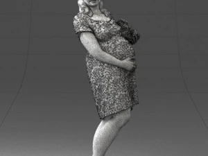 000479 Pregnant Girl with White Roses 3D Model