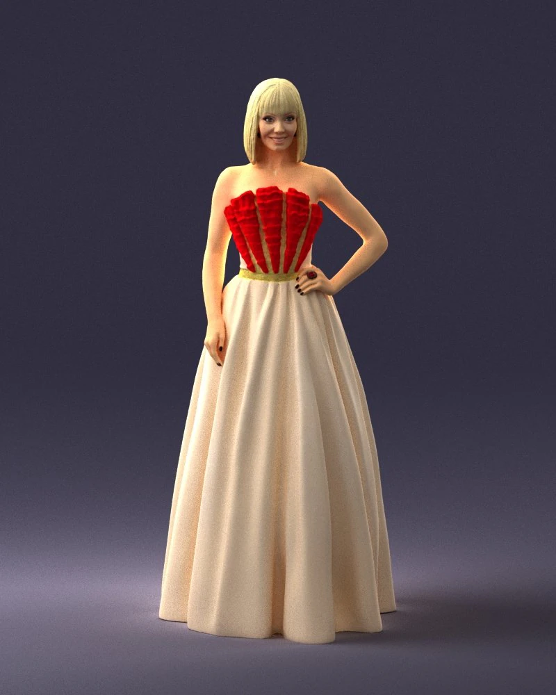 000483 Elegant Woman in Evening Dress 3D Model .c4d .max .obj .3ds .fbx .stl .blend 