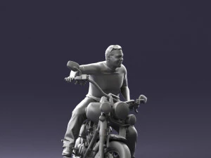 000476 Man Riding Motorcycle 3D Model