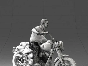000476 Man Riding Motorcycle 3D Model