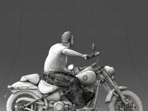 000476 Man Riding Motorcycle 3D Model