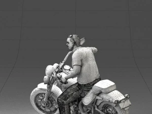 000476 Man Riding Motorcycle 3D Model