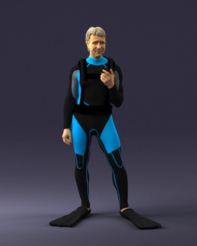 man in diving suit 0119 3D Модель .c4d .max .obj .3ds .fbx .stl .blend