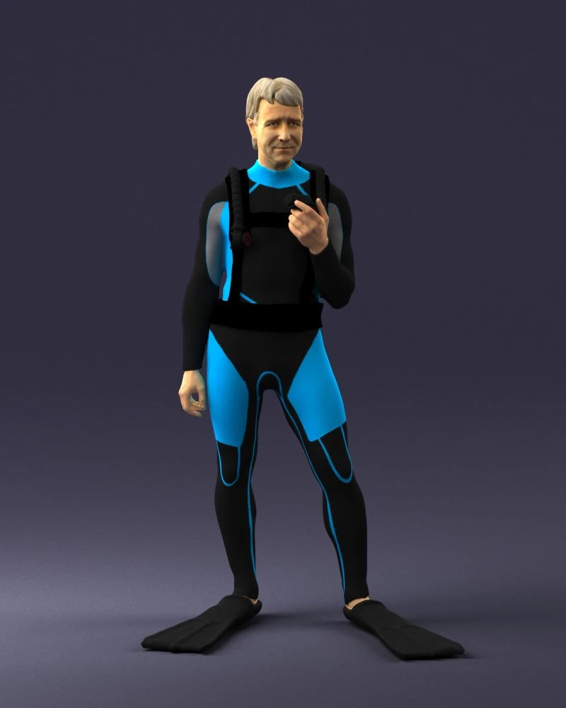 000453 Realistic Male Scuba Diver Character 3d print 3D Print Model .c4d .max .obj .3ds .fbx .stl .blend 