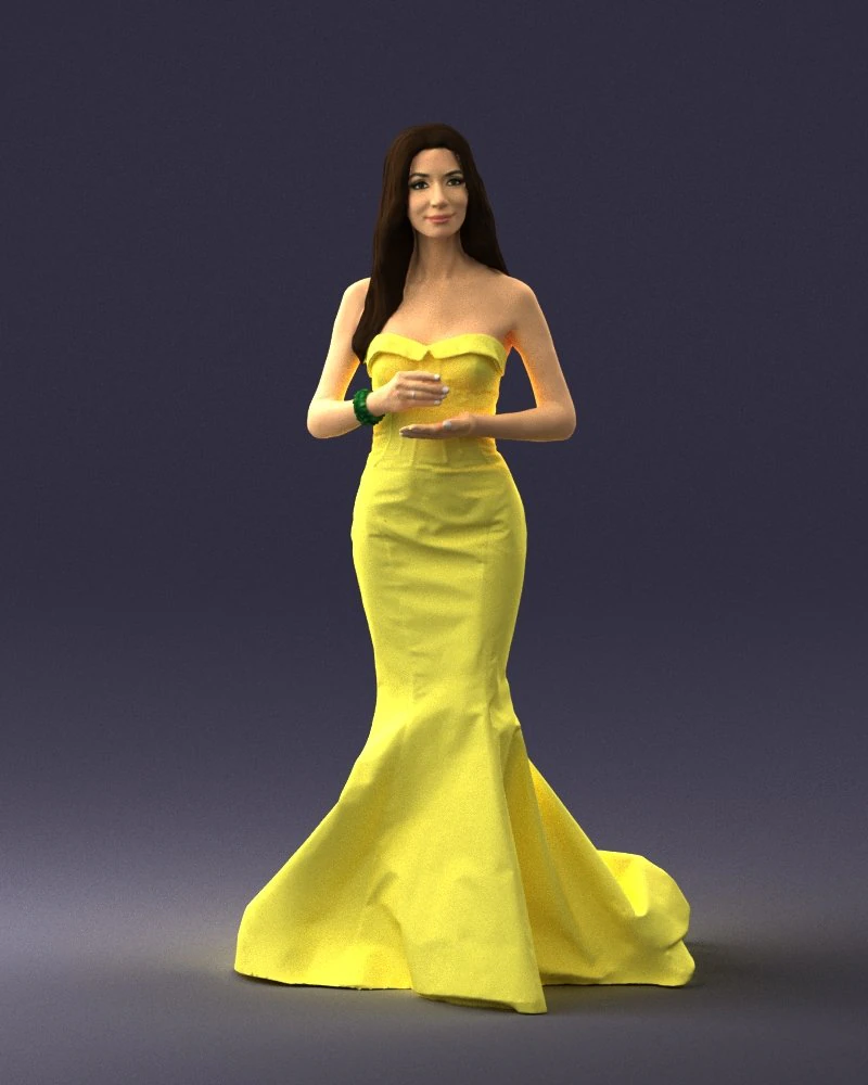 000485 Elegant Woman in Yellow Evening Dress 3D Model .c4d .max .obj .3ds .fbx .stl .blend 