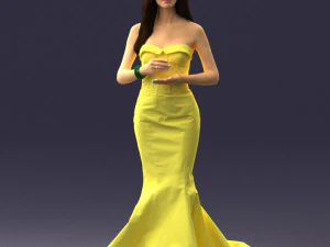 000485 Elegant Woman in Yellow Evening Dress 3D Model