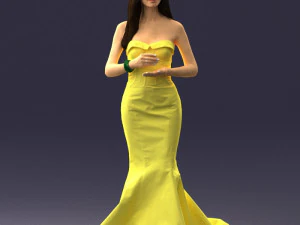 000485 Elegant Woman in Yellow Evening Dress 3D Model